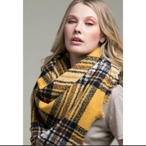 SOLD OUT Mustard Glen Plaid Square Blanket Scarf - Picture 4 of 4